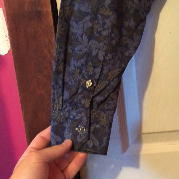 Bruno Blue Floral Print Pocket Long Sleeve Button Down Shirt Mens Large L - Picture 12 of 12